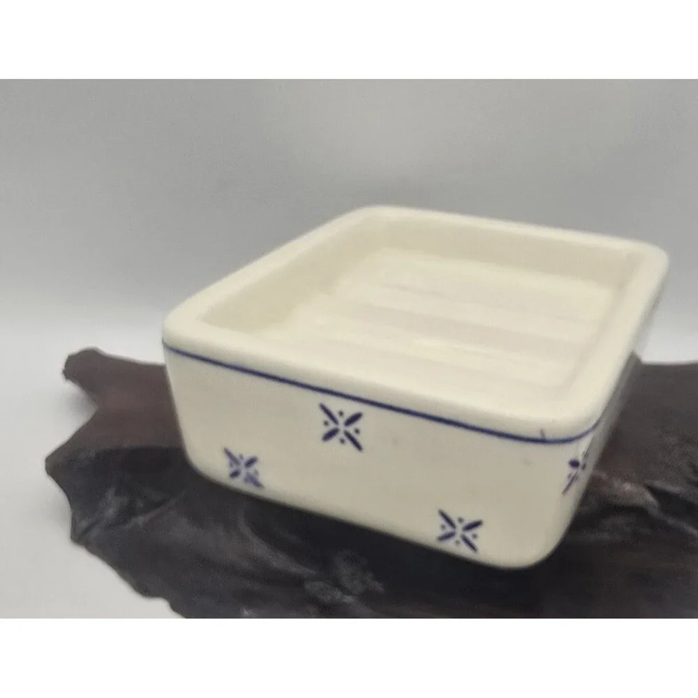 Vintage Blue & White Chunky Ceramic Soap Dish ~ Farmhouse Cottage